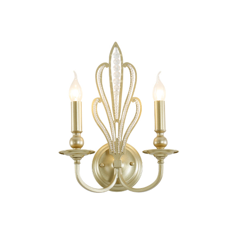 Brass Candle Wall Mount Light Fixture Rural Style Metal 1/2-Head Corridor Wall Sconce with Flower Crystal Accent Clearhalo 'Wall Lamps & Sconces' 'Wall Lights' Lighting' 791064