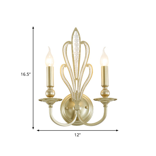 Brass Candle Wall Mount Light Fixture Rural Style Metal 1/2-Head Corridor Wall Sconce with Flower Crystal Accent Clearhalo 'Wall Lamps & Sconces' 'Wall Lights' Lighting' 791065