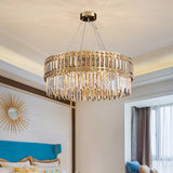 Gold Drum Hanging Chandelier Modern Strip Crystal 10 Lights Living Room Pendant Lamp Clearhalo 'Ceiling Lights' 'Chandeliers' Lighting' options 791085