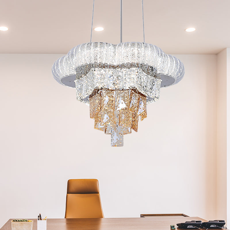 Tiered Flower LED Pendant Chandelier Modernist Chrome Prismatic Crystal Hanging Light Clearhalo 'Ceiling Lights' 'Chandeliers' Lighting' options 791088