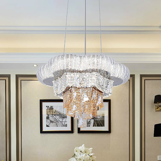 Tiered Flower LED Pendant Chandelier Modernist Chrome Prismatic Crystal Hanging Light Clearhalo 'Ceiling Lights' 'Chandeliers' Lighting' options 791089