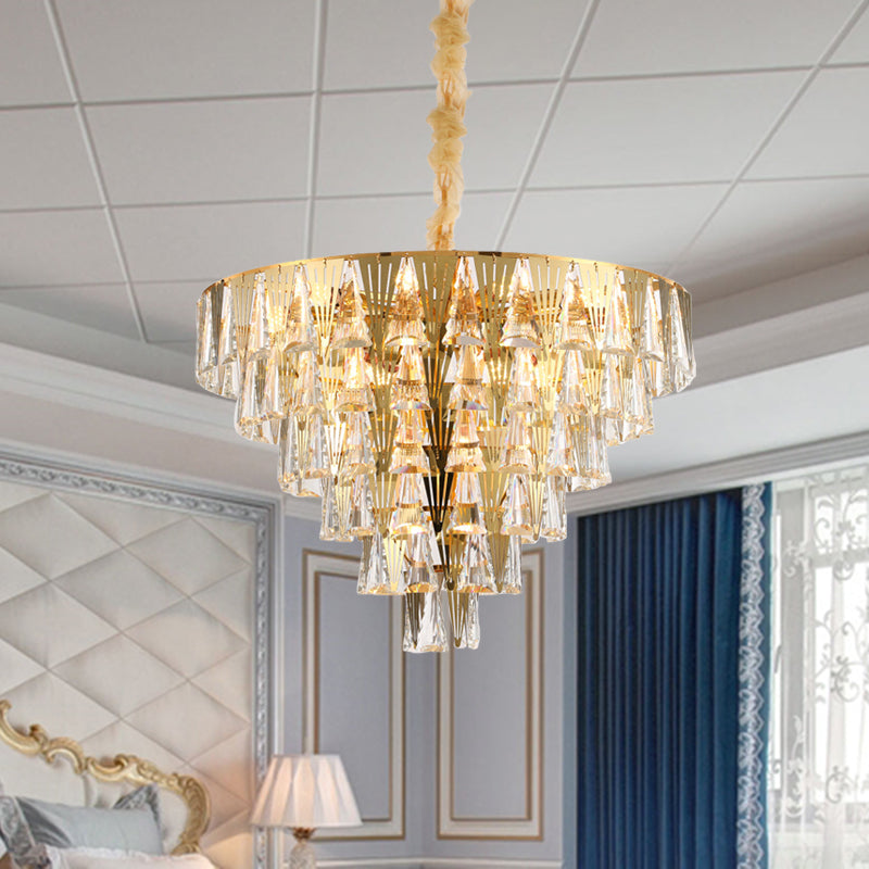 Conical Crystal Chandelier Lamp Contemporary 8 Bulbs Dining Room Pendant Ceiling Light in Gold Gold Clearhalo 'Ceiling Lights' 'Chandeliers' Lighting' options 791092_d18ec0b9-c2a0-443e-932f-3786cf560448