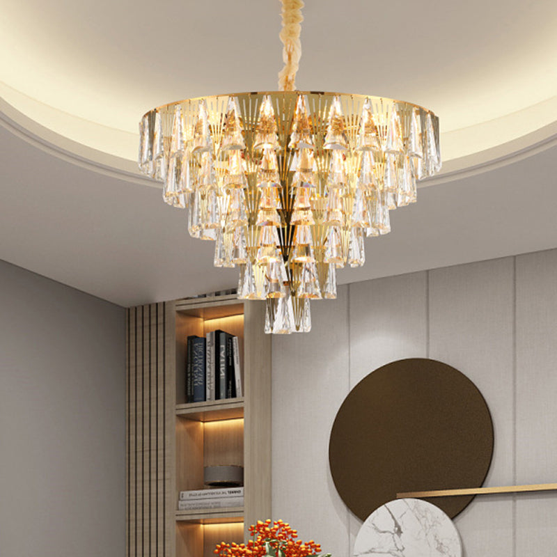 Conical Crystal Chandelier Lamp Contemporary 8 Bulbs Dining Room Pendant Ceiling Light in Gold Clearhalo 'Ceiling Lights' 'Chandeliers' Lighting' options 791093