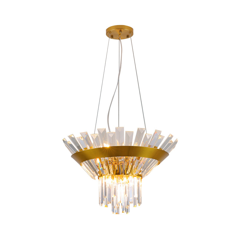 9-Bulb Rectangular-Cut Crystal Chandelier Postmodern Gold Cone Dining Table Suspension Light Clearhalo 'Ceiling Lights' 'Chandeliers' 'Modern Chandeliers' 'Modern' Lighting' 791097