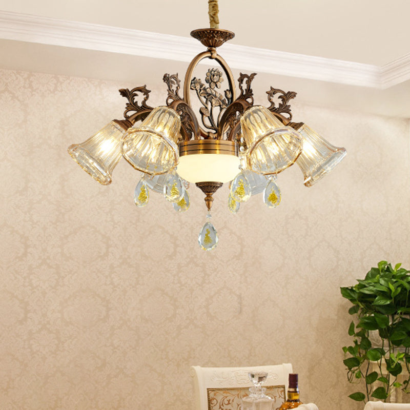 Bell Dining Room Chandelier Traditional Crystal 6/8 Bulbs Bronze Suspended Lighting Fixture Clearhalo 'Ceiling Lights' 'Chandeliers' Lighting' options 791108
