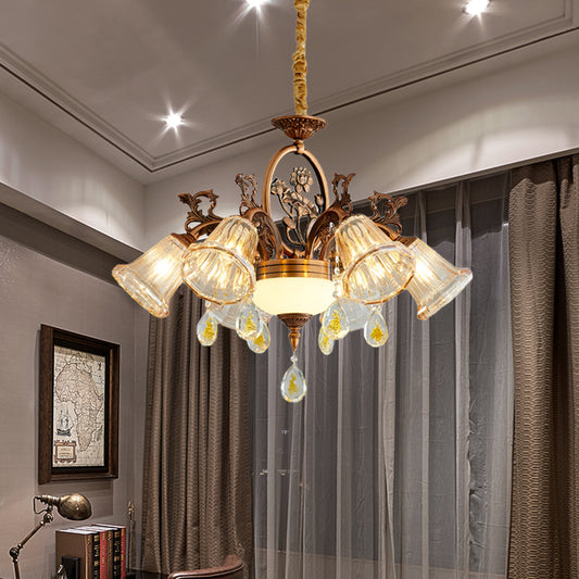 Bell Dining Room Chandelier Traditional Crystal 6/8 Bulbs Bronze Suspended Lighting Fixture Clearhalo 'Ceiling Lights' 'Chandeliers' Lighting' options 791109