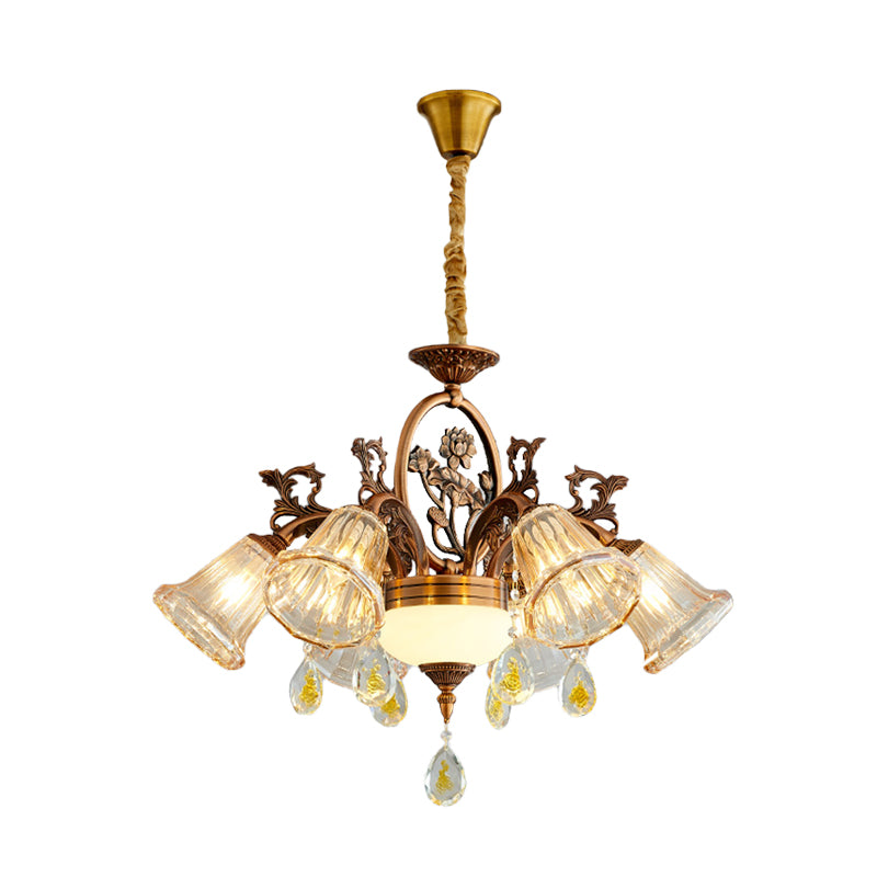 Bell Dining Room Chandelier Traditional Crystal 6/8 Bulbs Bronze Suspended Lighting Fixture Clearhalo 'Ceiling Lights' 'Chandeliers' Lighting' options 791110
