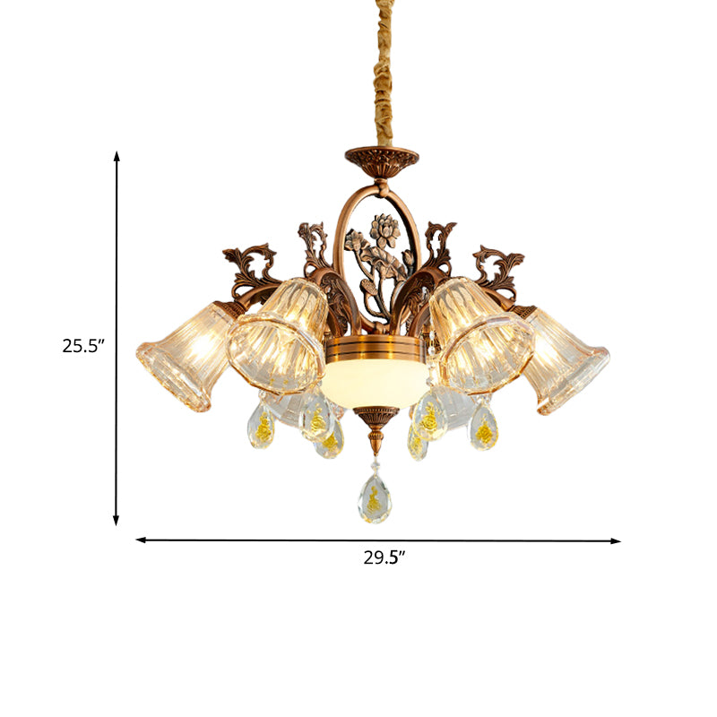 Bell Dining Room Chandelier Traditional Crystal 6/8 Bulbs Bronze Suspended Lighting Fixture Clearhalo 'Ceiling Lights' 'Chandeliers' Lighting' options 791111