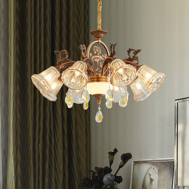 Bell Dining Room Chandelier Traditional Crystal 6/8 Bulbs Bronze Suspended Lighting Fixture 8.0 Bronze Clearhalo 'Ceiling Lights' 'Chandeliers' Lighting' options 791112_0a05fb8b-284b-4aa7-b84e-42918c3e0658