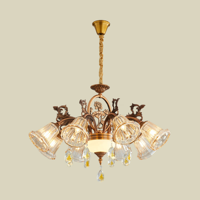 Bell Dining Room Chandelier Traditional Crystal 6/8 Bulbs Bronze Suspended Lighting Fixture Clearhalo 'Ceiling Lights' 'Chandeliers' Lighting' options 791115