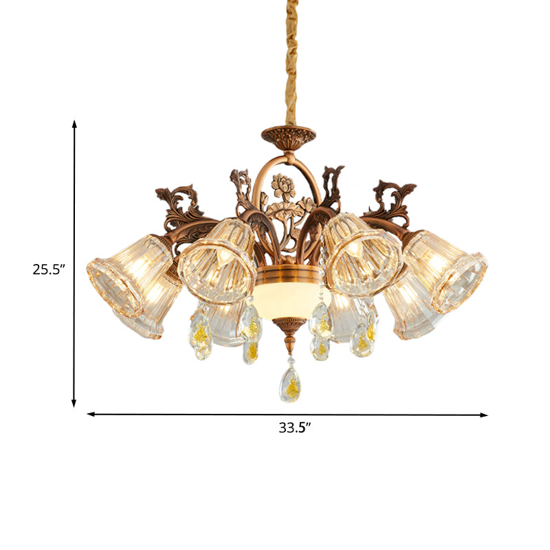 Bell Dining Room Chandelier Traditional Crystal 6/8 Bulbs Bronze Suspended Lighting Fixture Clearhalo 'Ceiling Lights' 'Chandeliers' Lighting' options 791116