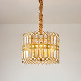3/4 Lights Drum Hanging Lamp Traditional Gold Crystal Encrusted Chandelier Pendant Light Clearhalo 'Ceiling Lights' 'Chandeliers' Lighting' options 791119