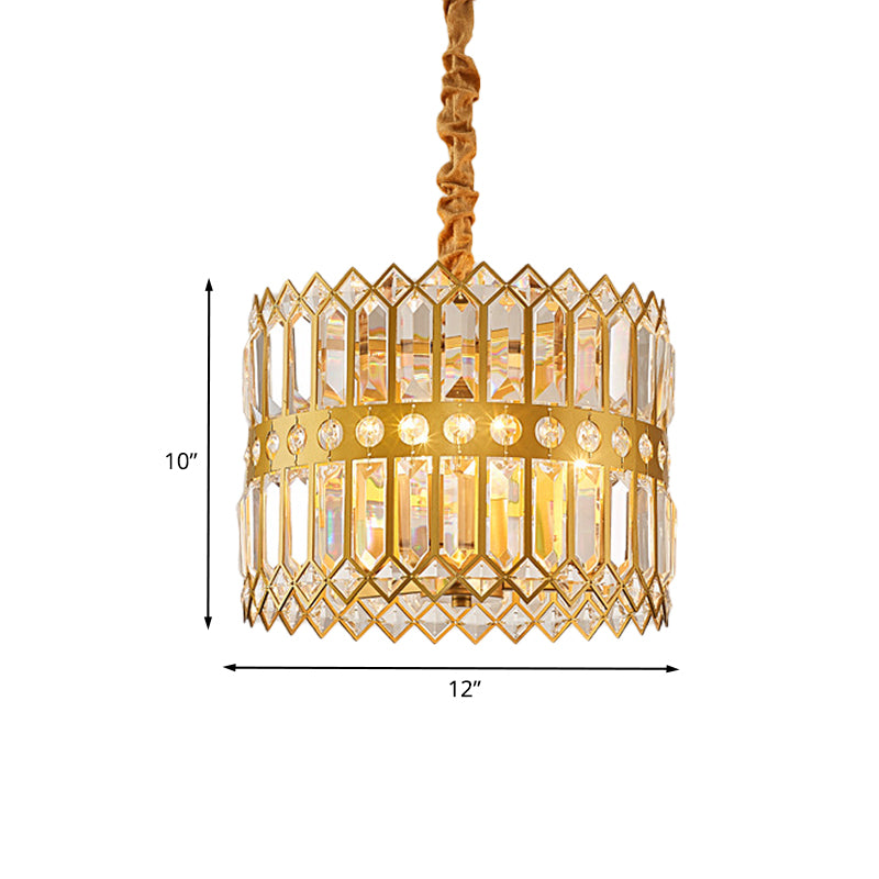 3/4 Lights Drum Hanging Lamp Traditional Gold Crystal Encrusted Chandelier Pendant Light Clearhalo 'Ceiling Lights' 'Chandeliers' Lighting' options 791120