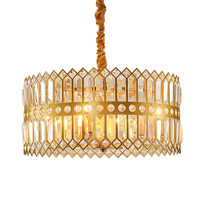 3/4 Lights Drum Hanging Lamp Traditional Gold Crystal Encrusted Chandelier Pendant Light Clearhalo 'Ceiling Lights' 'Chandeliers' Lighting' options 791124