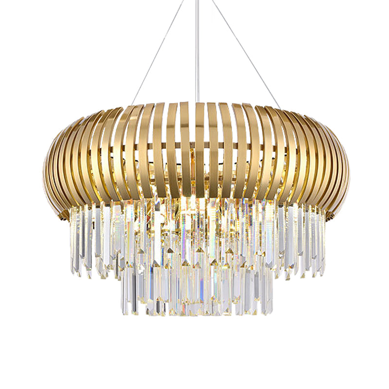 8-Light Crystal Icicle Chandelier Mid Century Gold Tiered Suspension Pendant Light Clearhalo 'Ceiling Lights' 'Chandeliers' Lighting' options 791127