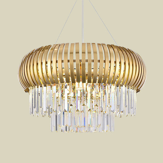 8-Light Crystal Icicle Chandelier Mid Century Gold Tiered Suspension Pendant Light Clearhalo 'Ceiling Lights' 'Chandeliers' Lighting' options 791128