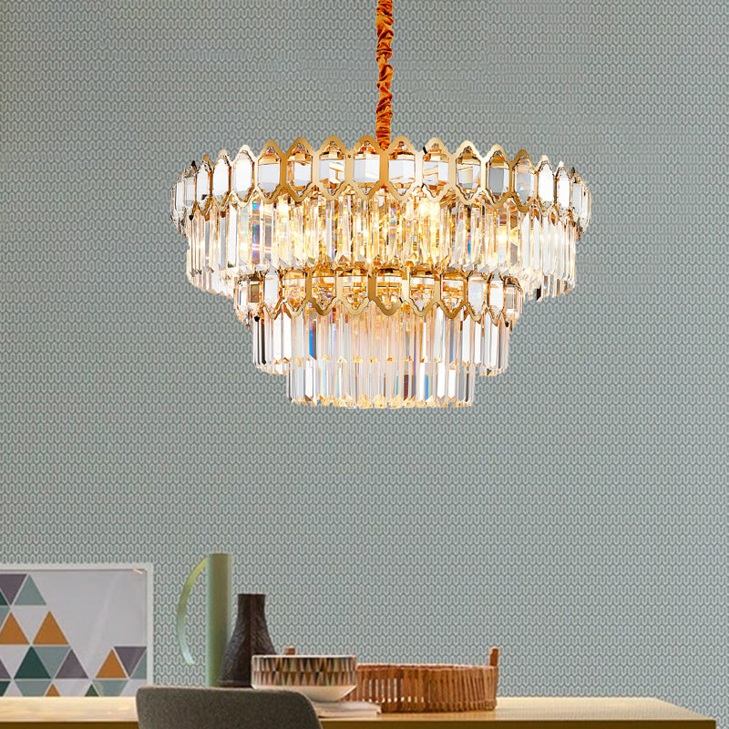 Tiered Tapered Crystal Chandelier Lamp Modern 8-Bulb Dining Table Ceiling Pendant in Gold Gold Clearhalo 'Ceiling Lights' 'Chandeliers' Lighting' options 791130_764893a8-f638-4d8f-90f0-440639eec80b
