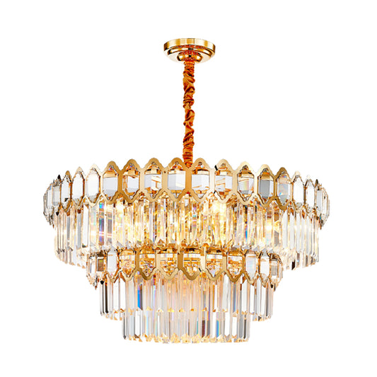 Tiered Tapered Crystal Chandelier Lamp Modern 8-Bulb Dining Table Ceiling Pendant in Gold Clearhalo 'Ceiling Lights' 'Chandeliers' Lighting' options 791131