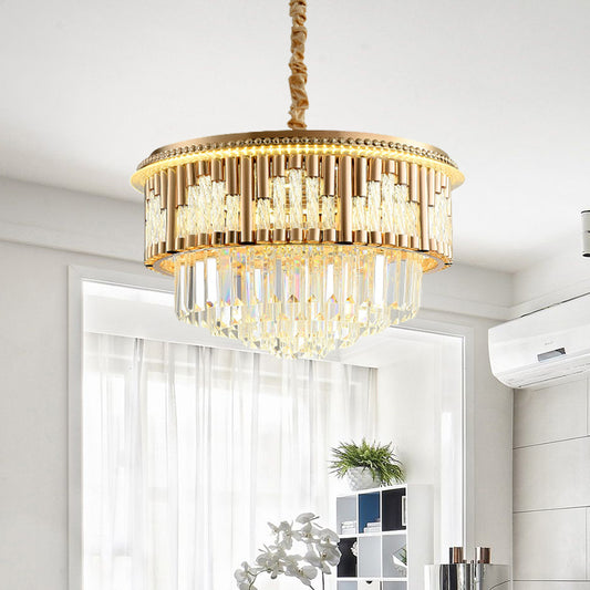LED Hanging Chandelier Modern Style Layered Crystal Rod Pendant Lighting in Gold for Bedroom Clearhalo 'Ceiling Lights' 'Chandeliers' Lighting' options 791134