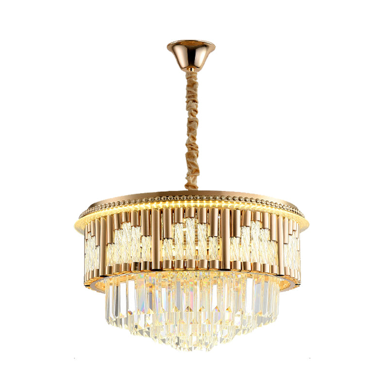 LED Hanging Chandelier Modern Style Layered Crystal Rod Pendant Lighting in Gold for Bedroom Clearhalo 'Ceiling Lights' 'Chandeliers' Lighting' options 791136