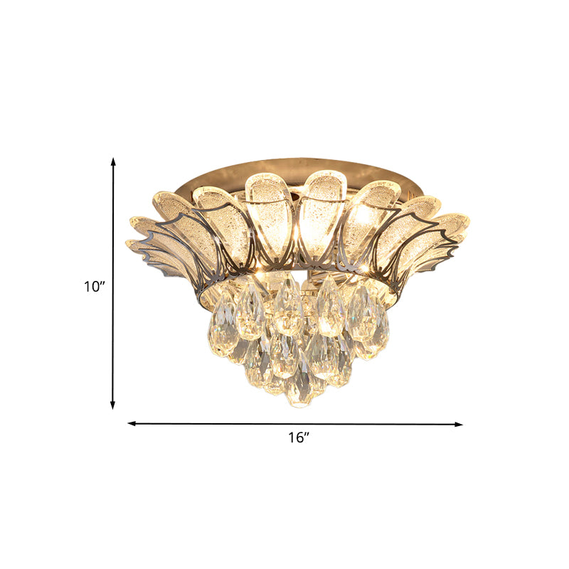 Clear Glass Petals Flush Light Simple Bedroom LED Flush Mount Ceiling Fixture with Crystal Droplet Clearhalo 'Ceiling Lights' 'Close To Ceiling Lights' 'Close to ceiling' 'Flush mount' Lighting' 791167