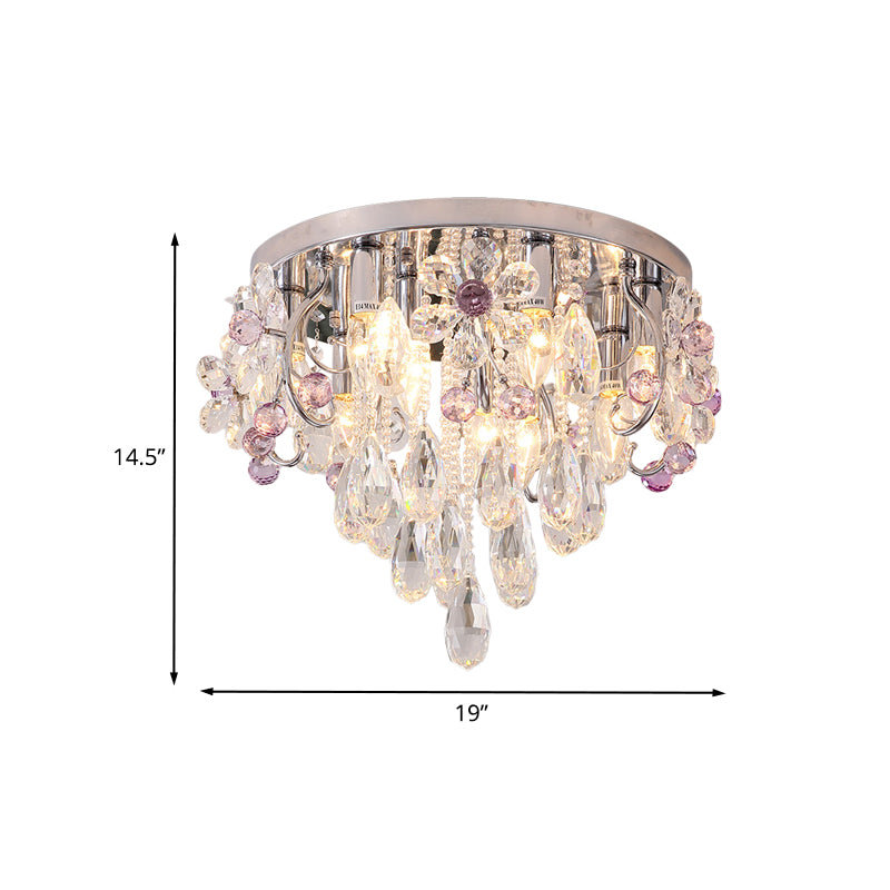 6 Lights Flower Crystal Flush Mount Romantic Modern Chrome Draping Bedroom Ceiling Lamp Clearhalo 'Ceiling Lights' 'Close To Ceiling Lights' 'Close to ceiling' 'Flush mount' Lighting' 791175