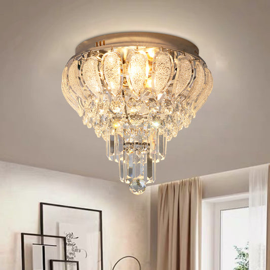 5 Bulbs Floral Ceiling Flush Mount Minimalistic Clear Crystal Flushmount Lighting for Bedroom Clear Clearhalo 'Ceiling Lights' 'Close To Ceiling Lights' 'Close to ceiling' 'Flush mount' Lighting' 791176