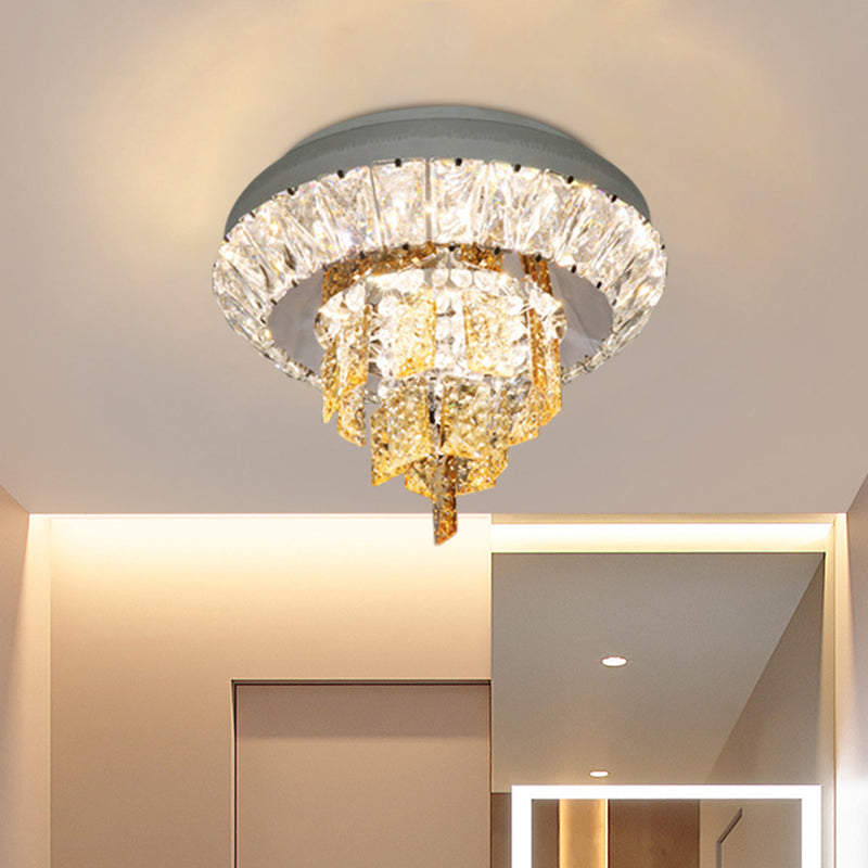 Layered Corridor Ceiling Lighting Modern Crystal Chrome LED Flush Mount Fixture, 11"/23.5" Dia Chrome 11" Clearhalo 'Ceiling Lights' 'Close To Ceiling Lights' 'Close to ceiling' 'Flush mount' Lighting' 791180