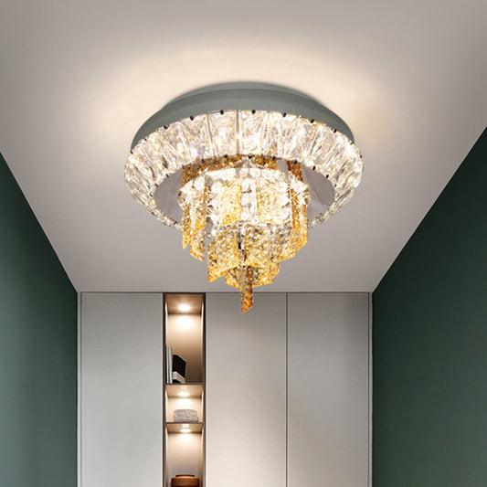 Layered Corridor Ceiling Lighting Modern Crystal Chrome LED Flush Mount Fixture, 11"/23.5" Dia Clearhalo 'Ceiling Lights' 'Close To Ceiling Lights' 'Close to ceiling' 'Flush mount' Lighting' 791181