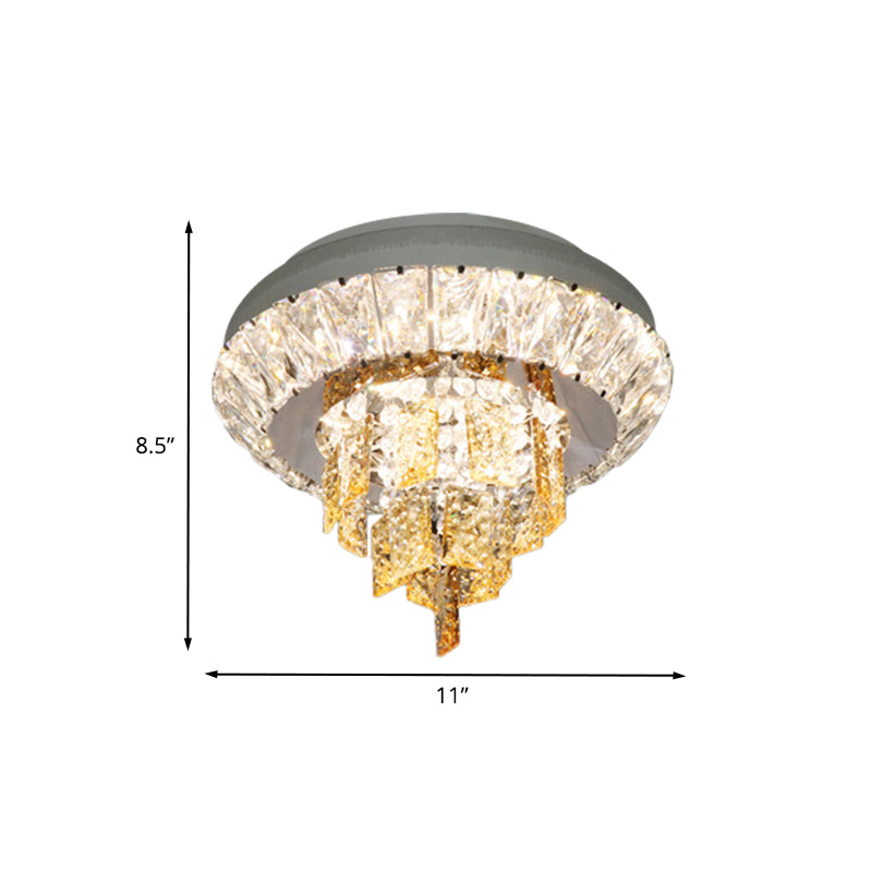 Layered Corridor Ceiling Lighting Modern Crystal Chrome LED Flush Mount Fixture, 11"/23.5" Dia Clearhalo 'Ceiling Lights' 'Close To Ceiling Lights' 'Close to ceiling' 'Flush mount' Lighting' 791183