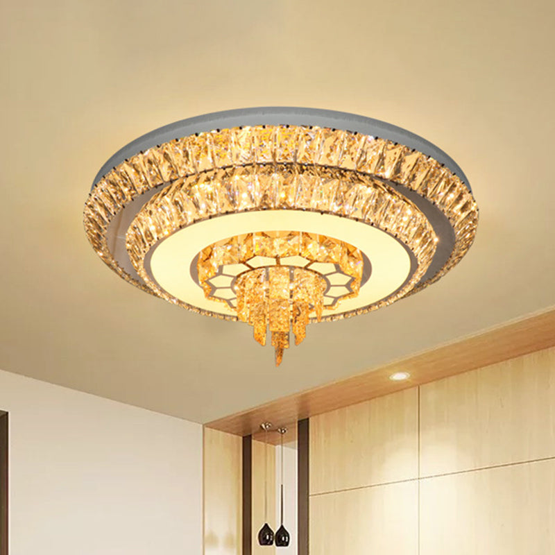 Layered Corridor Ceiling Lighting Modern Crystal Chrome LED Flush Mount Fixture, 11"/23.5" Dia Chrome 23.5" Clearhalo 'Ceiling Lights' 'Close To Ceiling Lights' 'Close to ceiling' 'Flush mount' Lighting' 791184