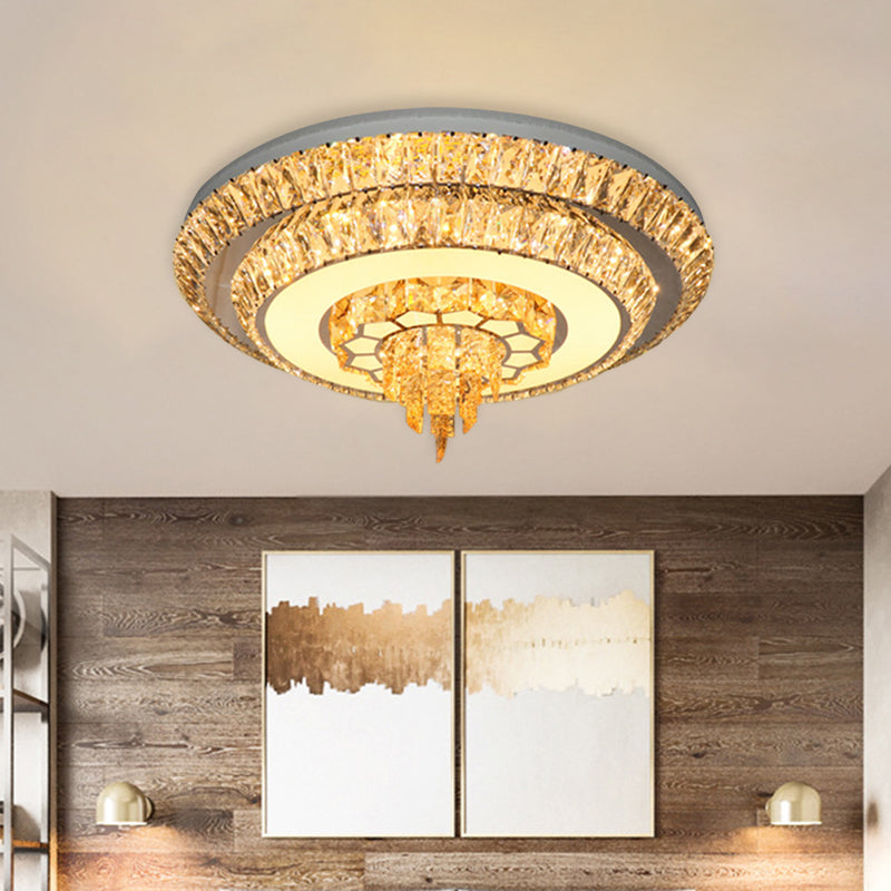 Layered Corridor Ceiling Lighting Modern Crystal Chrome LED Flush Mount Fixture, 11"/23.5" Dia Clearhalo 'Ceiling Lights' 'Close To Ceiling Lights' 'Close to ceiling' 'Flush mount' Lighting' 791185