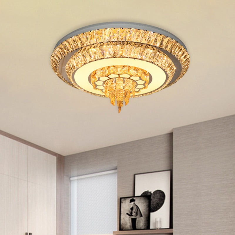 Layered Corridor Ceiling Lighting Modern Crystal Chrome LED Flush Mount Fixture, 11"/23.5" Dia Clearhalo 'Ceiling Lights' 'Close To Ceiling Lights' 'Close to ceiling' 'Flush mount' Lighting' 791186