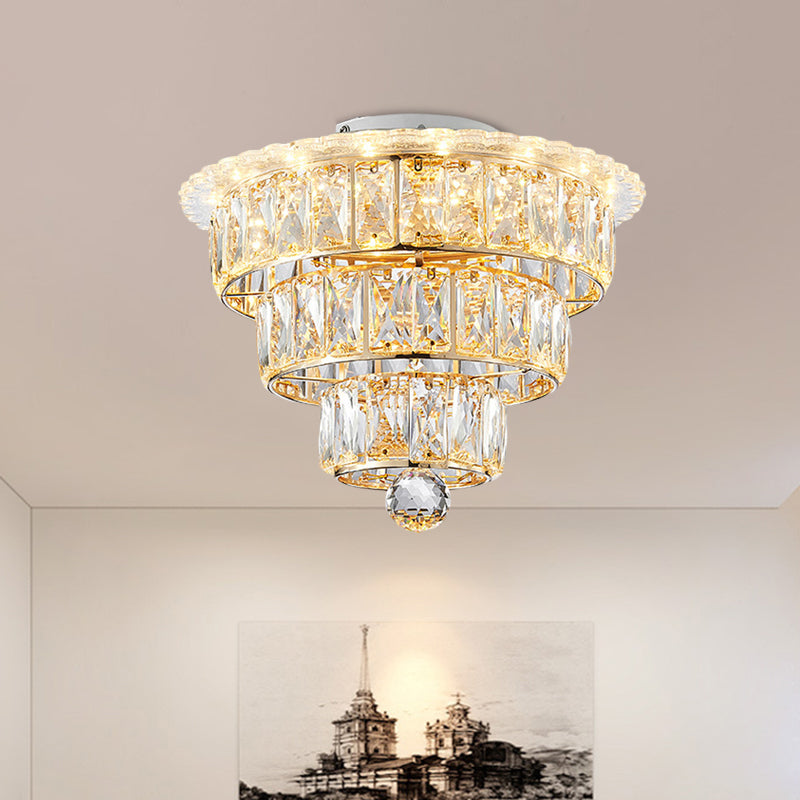 Beveled Crystal Gold Flushmount 3 Tiers Modern 9.5/12 Inches Wide LED Ceiling Light Fixture Gold 9.5" Clearhalo 'Ceiling Lights' 'Close To Ceiling Lights' 'Close to ceiling' 'Flush mount' Lighting' 791189