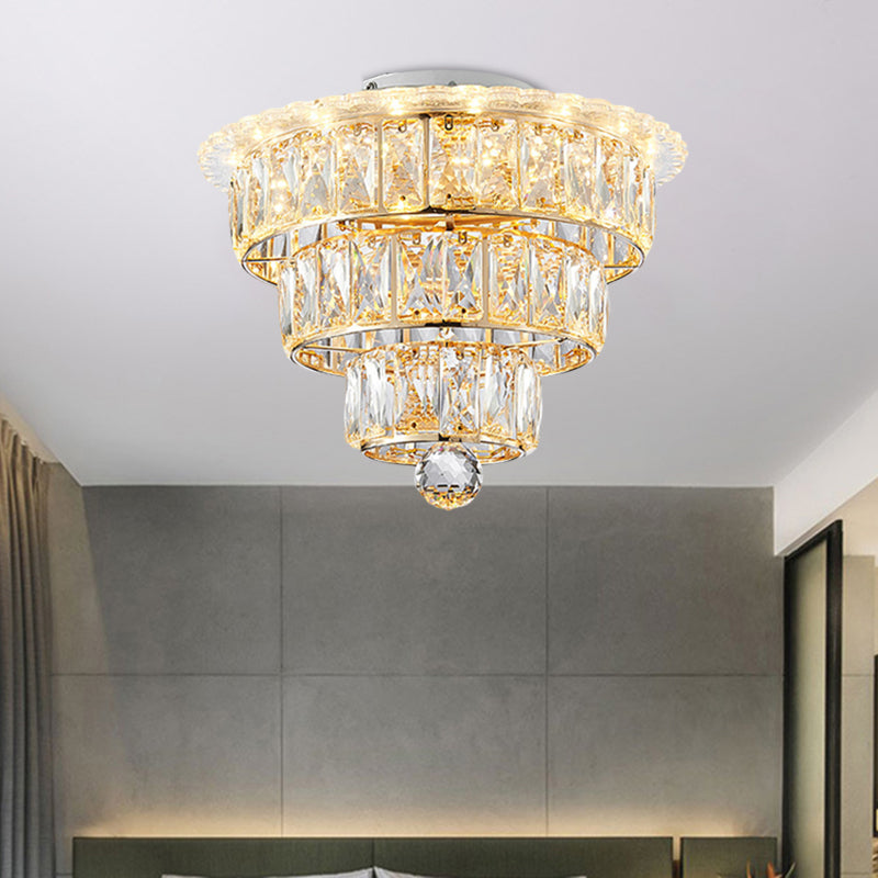 Beveled Crystal Gold Flushmount 3 Tiers Modern 9.5/12 Inches Wide LED Ceiling Light Fixture Clearhalo 'Ceiling Lights' 'Close To Ceiling Lights' 'Close to ceiling' 'Flush mount' Lighting' 791190