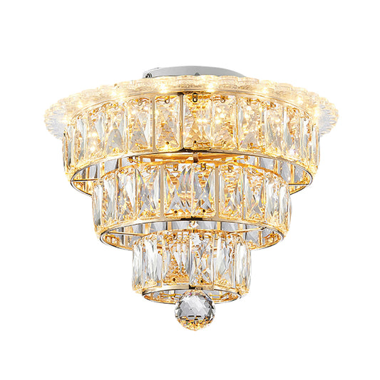 Beveled Crystal Gold Flushmount 3 Tiers Modern 9.5/12 Inches Wide LED Ceiling Light Fixture Clearhalo 'Ceiling Lights' 'Close To Ceiling Lights' 'Close to ceiling' 'Flush mount' Lighting' 791191