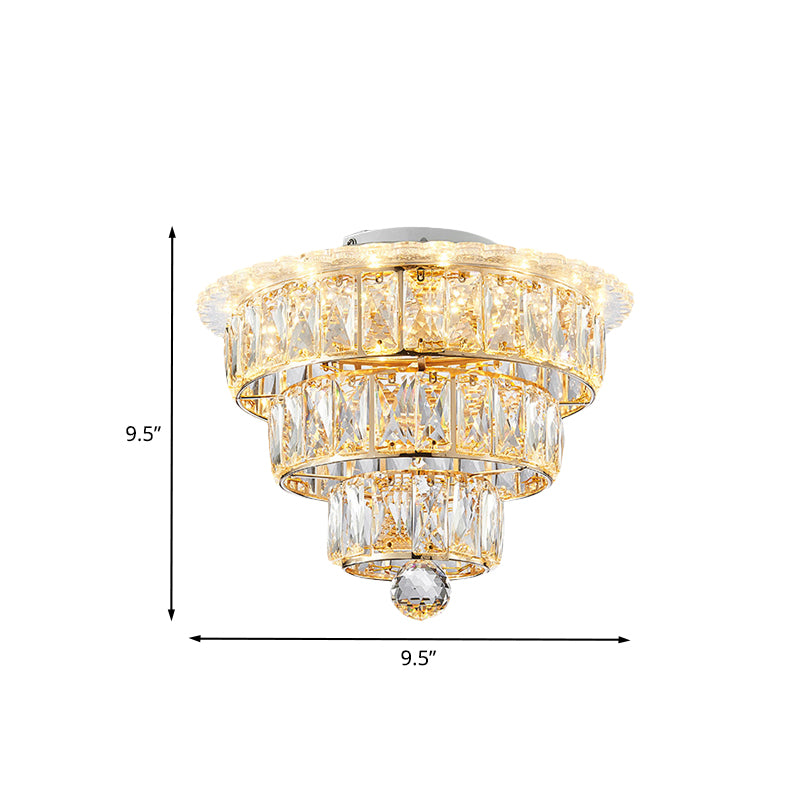 Beveled Crystal Gold Flushmount 3 Tiers Modern 9.5/12 Inches Wide LED Ceiling Light Fixture Clearhalo 'Ceiling Lights' 'Close To Ceiling Lights' 'Close to ceiling' 'Flush mount' Lighting' 791192