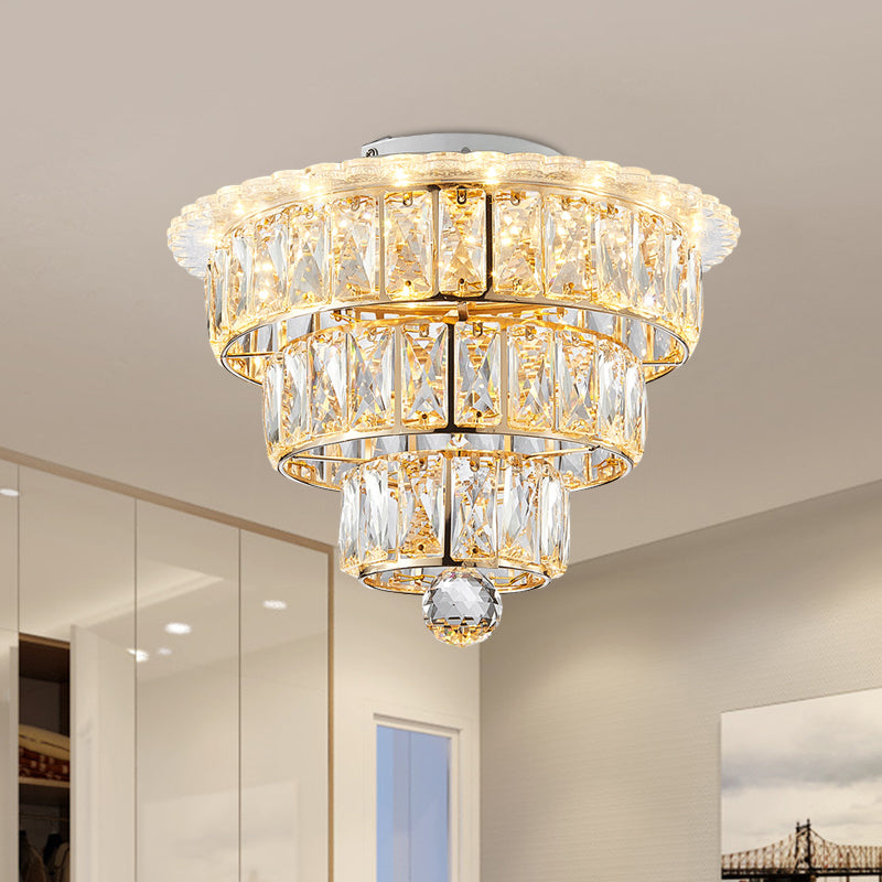 Beveled Crystal Gold Flushmount 3 Tiers Modern 9.5/12 Inches Wide LED Ceiling Light Fixture Gold 12" Clearhalo 'Ceiling Lights' 'Close To Ceiling Lights' 'Close to ceiling' 'Flush mount' Lighting' 791193