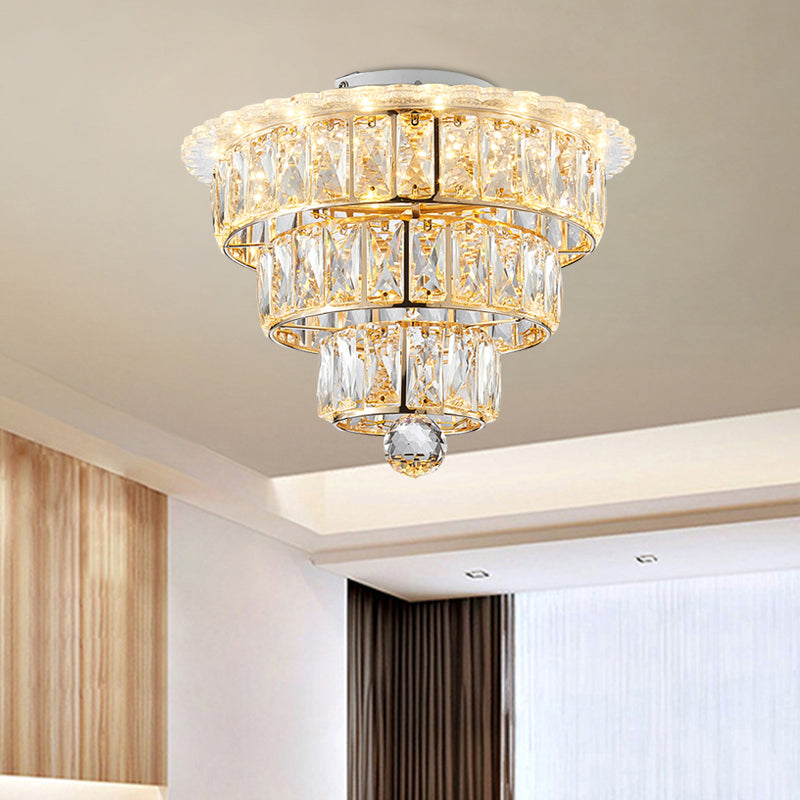 Beveled Crystal Gold Flushmount 3 Tiers Modern 9.5/12 Inches Wide LED Ceiling Light Fixture Clearhalo 'Ceiling Lights' 'Close To Ceiling Lights' 'Close to ceiling' 'Flush mount' Lighting' 791194