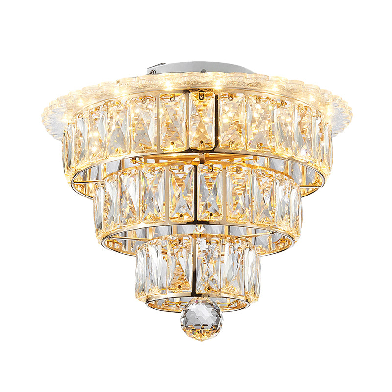 Beveled Crystal Gold Flushmount 3 Tiers Modern 9.5/12 Inches Wide LED Ceiling Light Fixture Clearhalo 'Ceiling Lights' 'Close To Ceiling Lights' 'Close to ceiling' 'Flush mount' Lighting' 791196