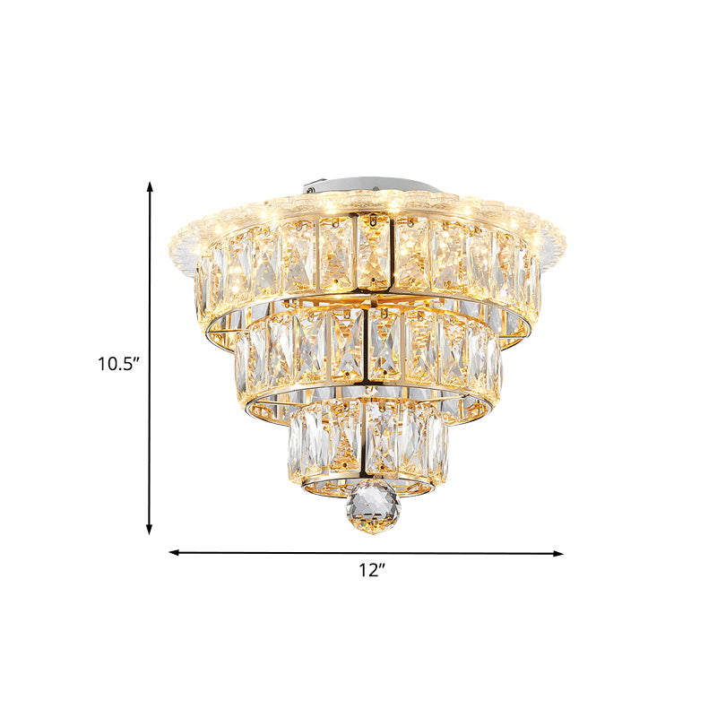 Beveled Crystal Gold Flushmount 3 Tiers Modern 9.5/12 Inches Wide LED Ceiling Light Fixture Clearhalo 'Ceiling Lights' 'Close To Ceiling Lights' 'Close to ceiling' 'Flush mount' Lighting' 791197