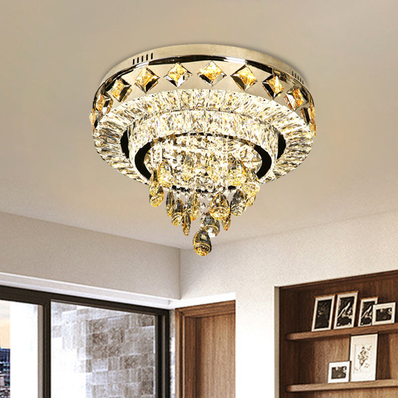 19.5"/23.5" Wide Chrome LED Ceiling Flush Contemporary Crystal 2-Tier Flush Mount Lamp with Drop Chrome Clearhalo 'Ceiling Lights' 'Close To Ceiling Lights' 'Close to ceiling' 'Flush mount' Lighting' 791198