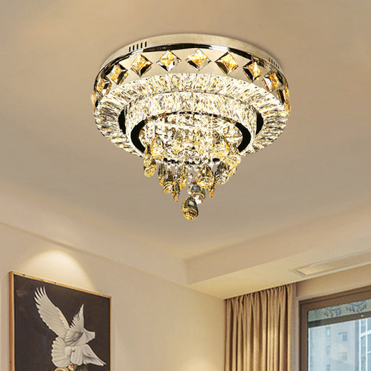 19.5"/23.5" Wide Chrome LED Ceiling Flush Contemporary Crystal 2-Tier Flush Mount Lamp with Drop Clearhalo 'Ceiling Lights' 'Close To Ceiling Lights' 'Close to ceiling' 'Flush mount' Lighting' 791199