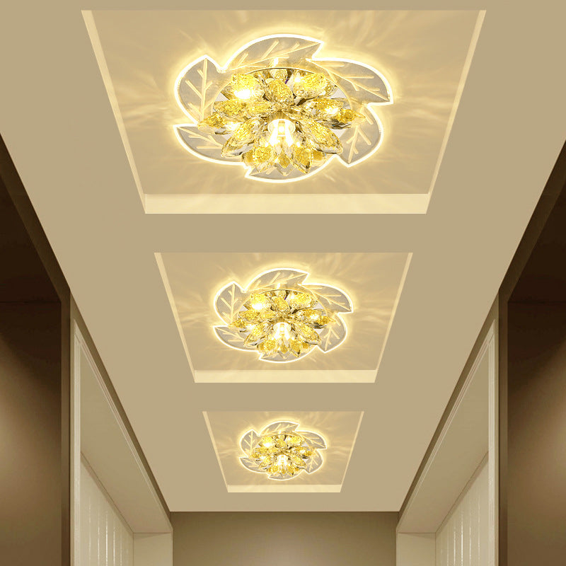 LED Ceiling Light Flush Mount Modernism Flower Small Clear Crystal Flush Mount Light Fixture Clear Clearhalo 'Ceiling Lights' 'Close To Ceiling Lights' 'Close to ceiling' 'Flush mount' Lighting' 791219