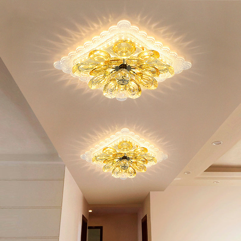 Scalloped Square Corridor Ceiling Fixture Modernist Clear Crystal LED Flush Mount Recessed Lighting Clear Clearhalo 'Ceiling Lights' 'Close To Ceiling Lights' 'Close to ceiling' 'Flush mount' Lighting' 791223