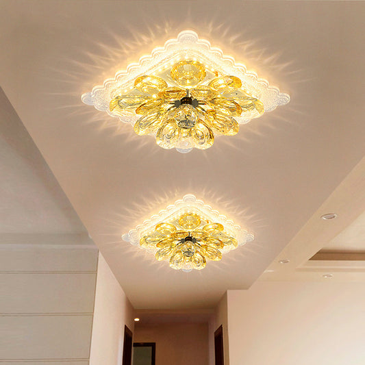 Scalloped Square Corridor Ceiling Fixture Modernist Clear Crystal LED Flush Mount Recessed Lighting Clear Clearhalo 'Ceiling Lights' 'Close To Ceiling Lights' 'Close to ceiling' 'Flush mount' Lighting' 791223