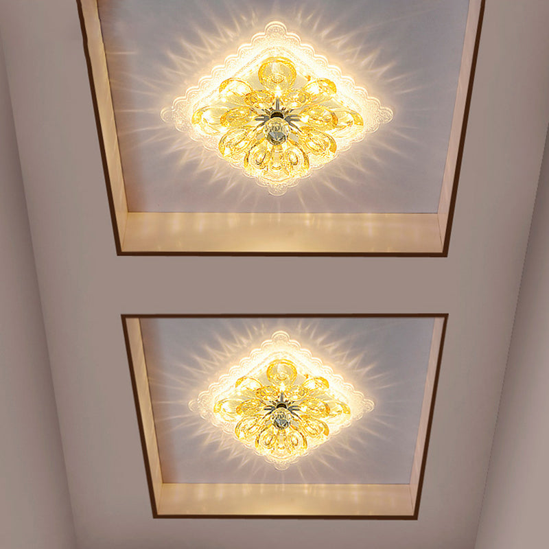 Scalloped Square Corridor Ceiling Fixture Modernist Clear Crystal LED Flush Mount Recessed Lighting Clearhalo 'Ceiling Lights' 'Close To Ceiling Lights' 'Close to ceiling' 'Flush mount' Lighting' 791224