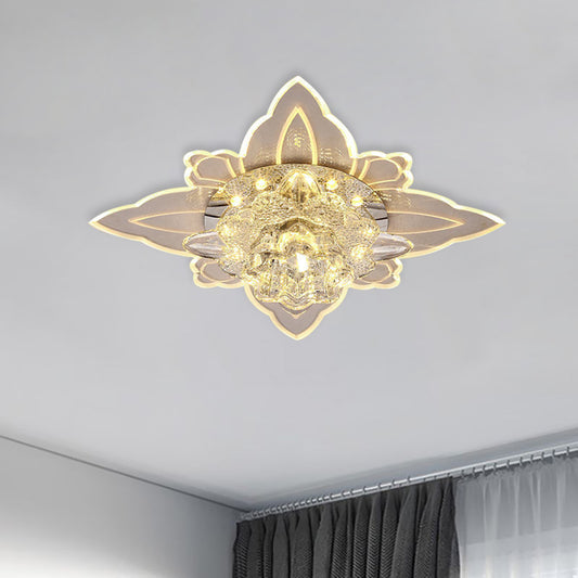 Clear Crystal Floral Ceiling Lamp Contemporary Passage LED Flush-Mount Light Fixture Clear Clearhalo 'Ceiling Lights' 'Close To Ceiling Lights' 'Close to ceiling' 'Flush mount' Lighting' 791227