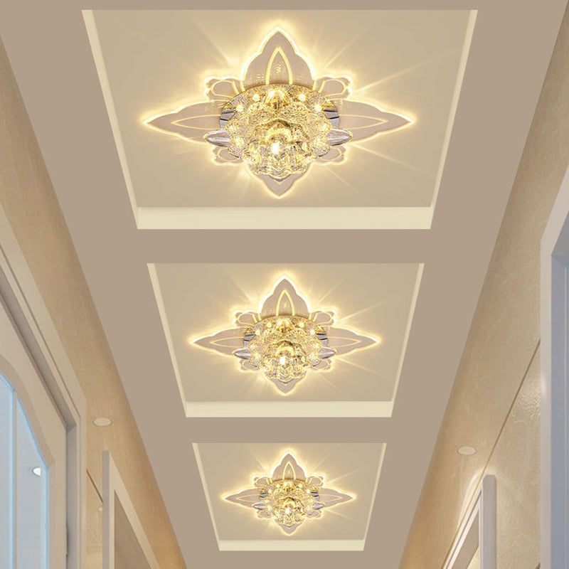 Clear Crystal Floral Ceiling Lamp Contemporary Passage LED Flush-Mount Light Fixture Clearhalo 'Ceiling Lights' 'Close To Ceiling Lights' 'Close to ceiling' 'Flush mount' Lighting' 791228