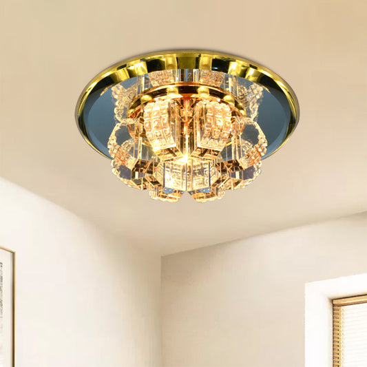 Gold Blooming Mini Flush Light Modern Crystal Strap Corridor LED Close to Ceiling Lamp Gold Clearhalo 'Ceiling Lights' 'Close To Ceiling Lights' 'Close to ceiling' 'Flush mount' Lighting' 791231